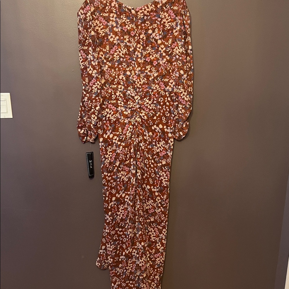 MSK Women's XL Rust Feminine Floral Dress with 3/4 length sleeves NWT - Picture 6 of 7